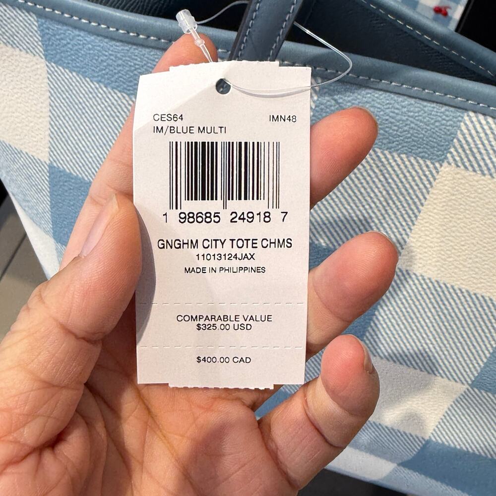 Coach City Tote Bag With Gingham Print And Charm CES64 canvas/Gold/Blue Multi - Picture 5 of 6